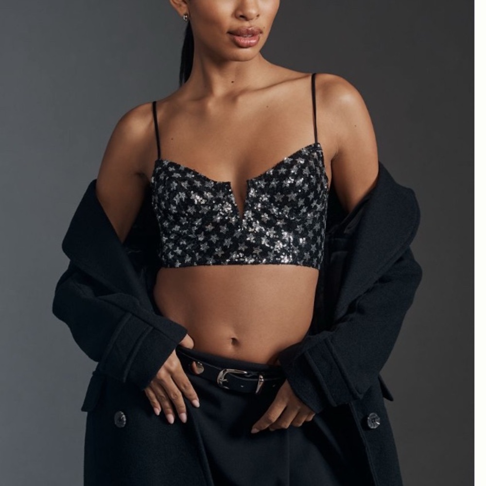Anthropologie Sequin Star Crop Top